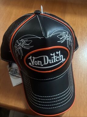 Von Dutch Black & Orange Embroidered Trucker Cap